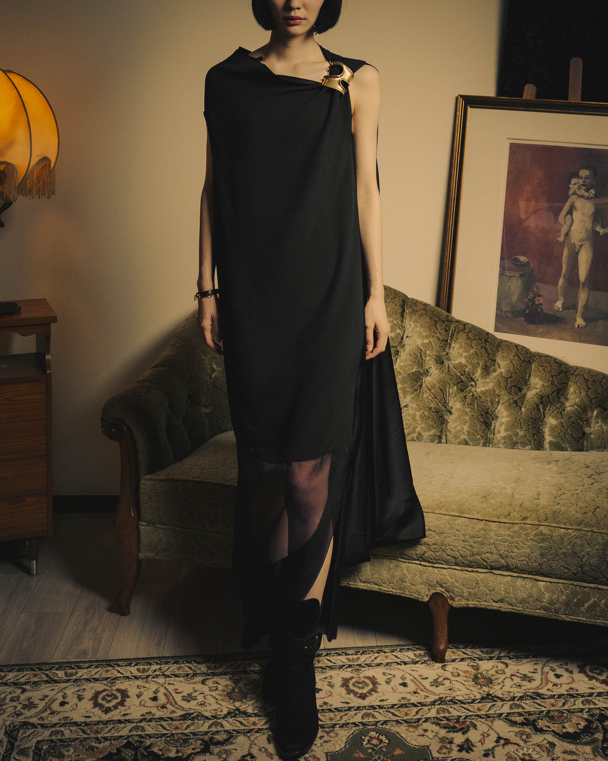 "FERRAGAMO" 2020's Sculpturally draped asymmetric maxi dress
