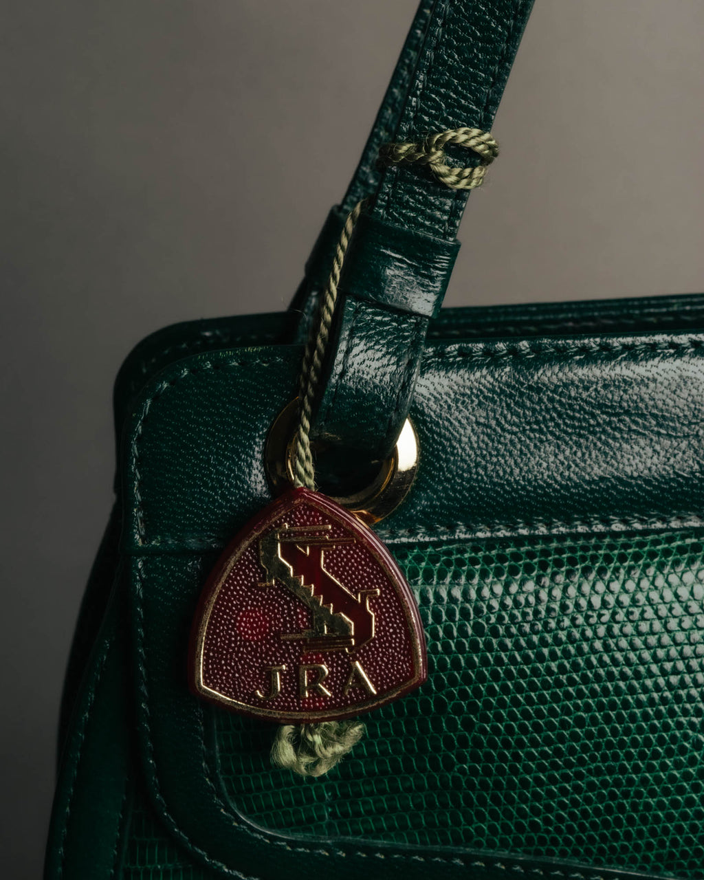 -SPECIAL- "Yves Saint Laurent" 80's-90's Glossy green exotic leather shoulder handbag
