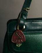 -SPECIAL- "Yves Saint Laurent" 80's-90's Glossy green exotic leather shoulder handbag