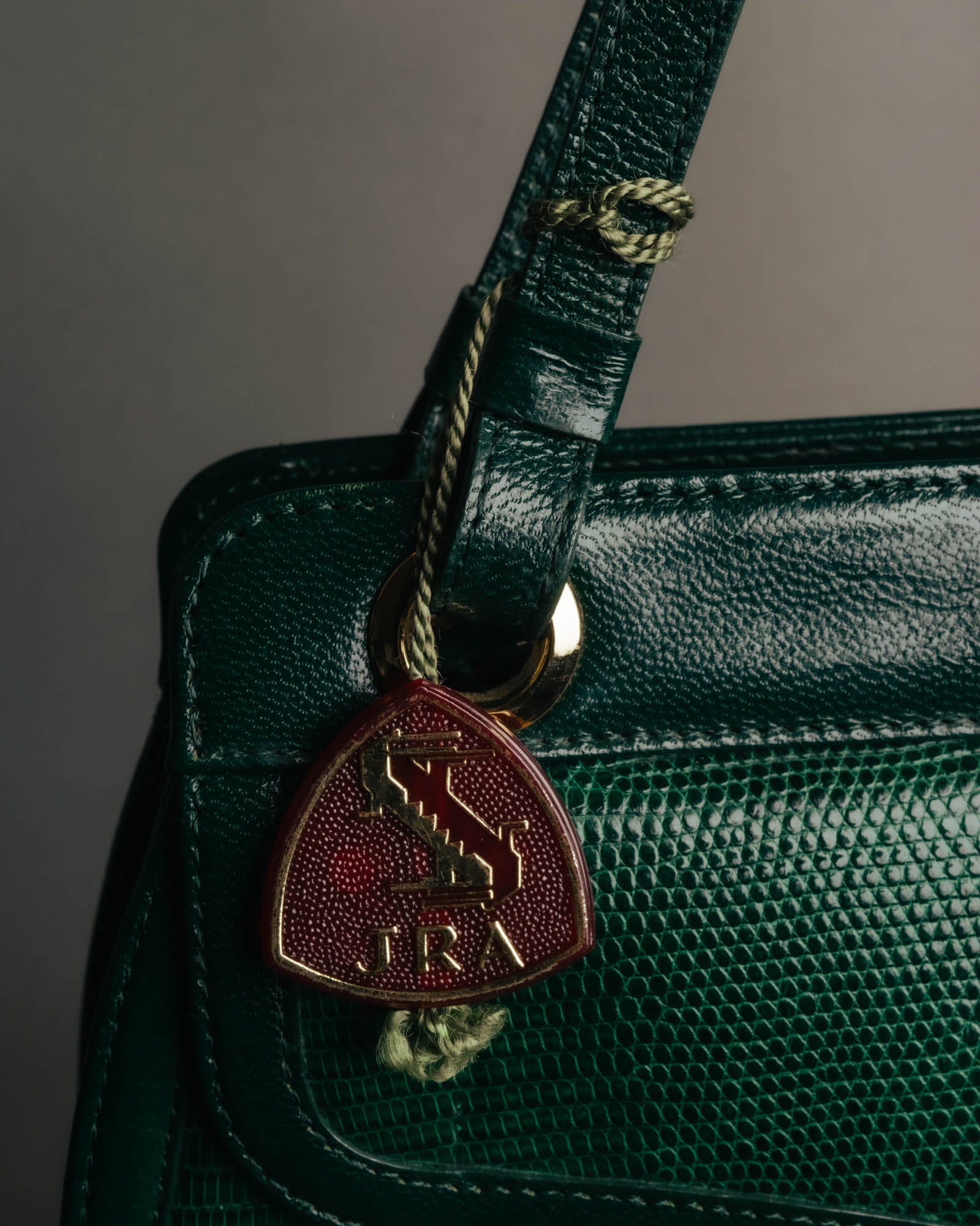 -SPECIAL- "Yves Saint Laurent" 80's-90's Glossy green exotic leather shoulder handbag