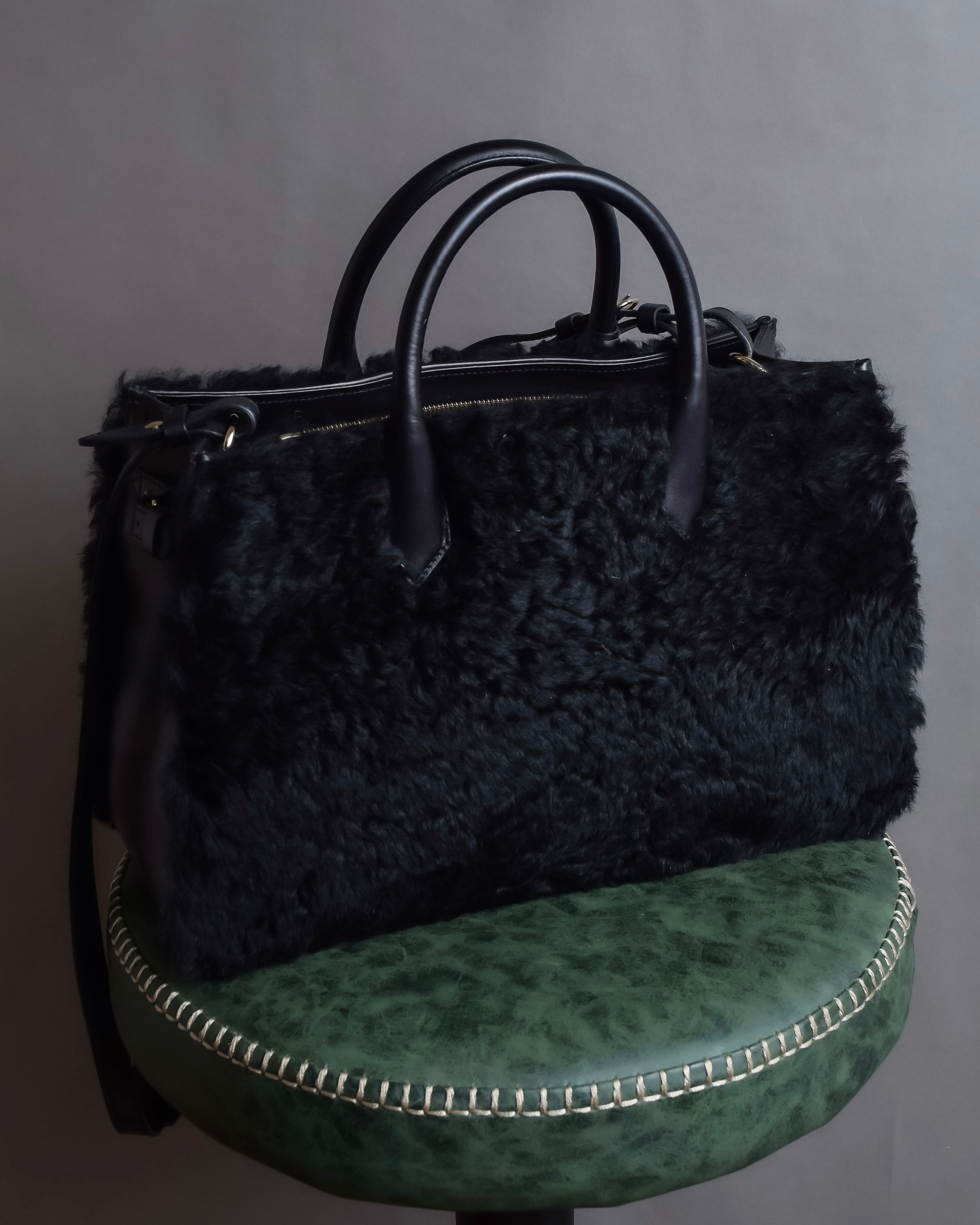 "BALENCIAGA" Padlock design shearling leather bag