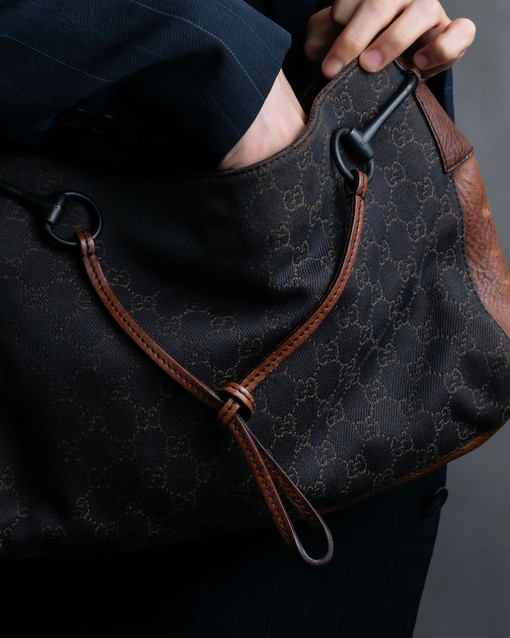"GUCCI" GG canvas horsebit detail shoulder bag