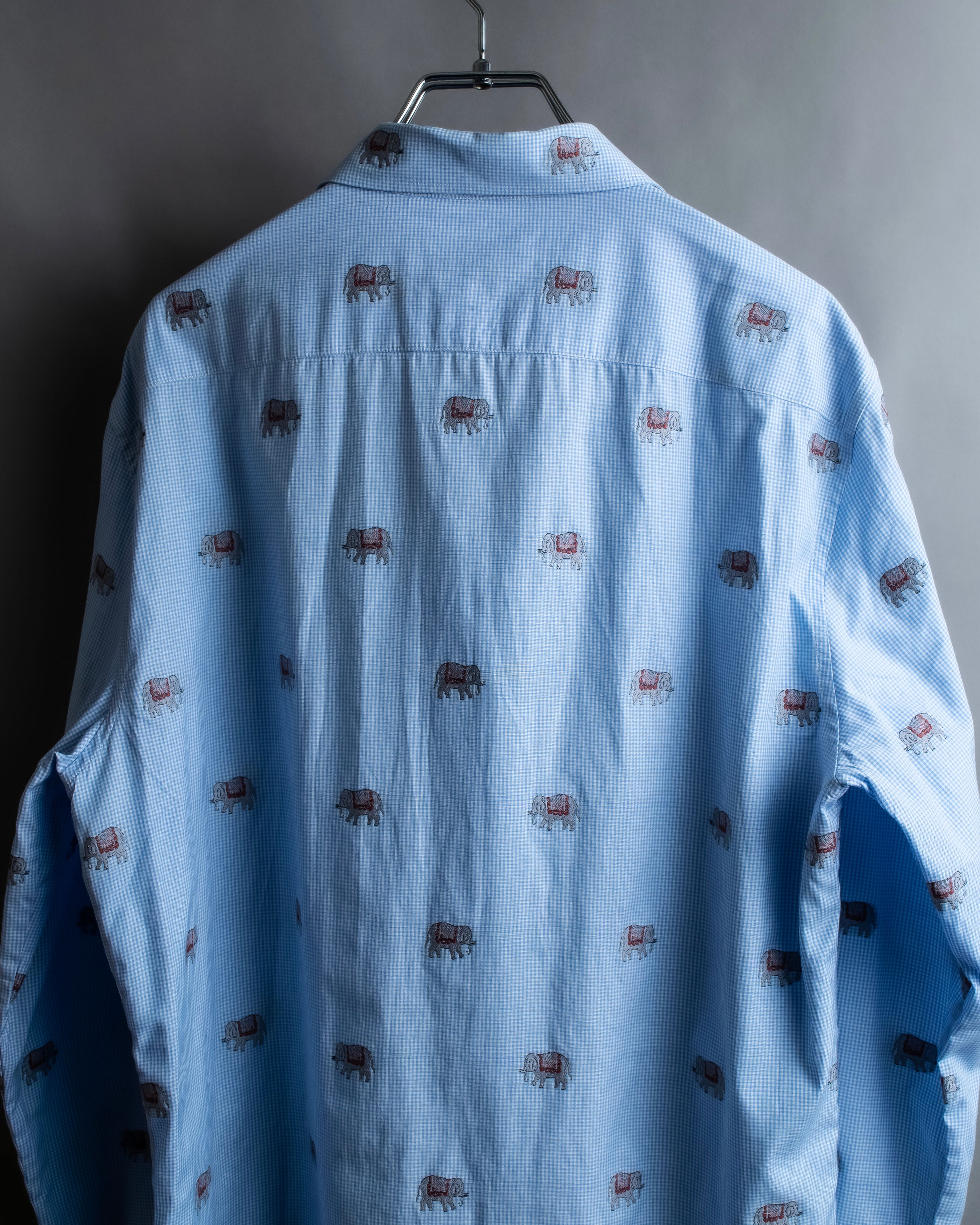 "GUCCI" Michele period elephant pattern sax blue color shirt