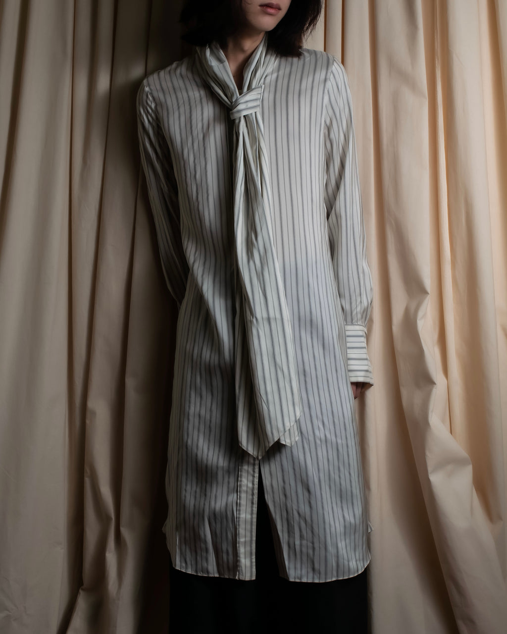 "MAISON MARGIELA" 16SS bowtie design striped long shirt