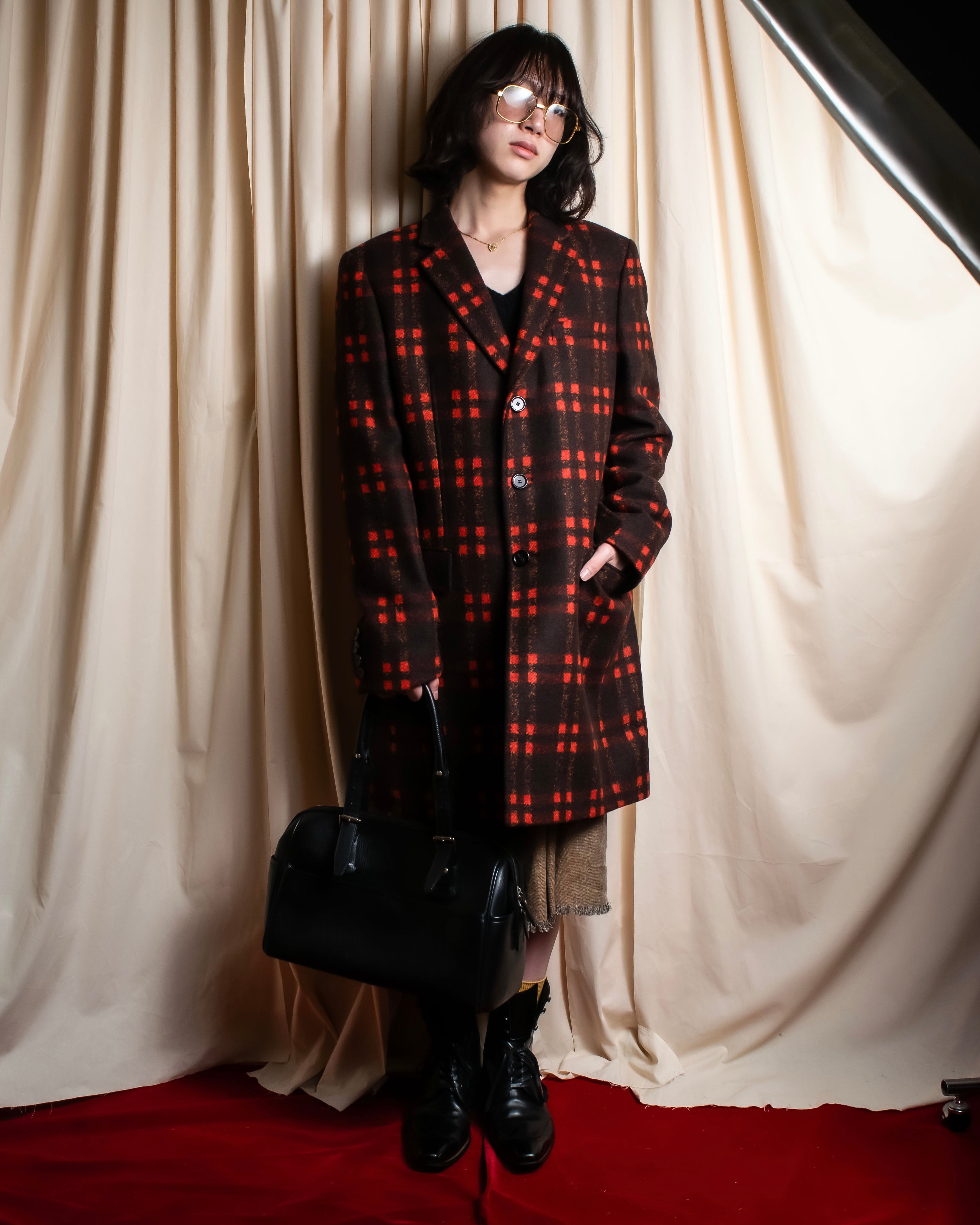 "HUGO BOSS" Plaid brushed wool tailored coat