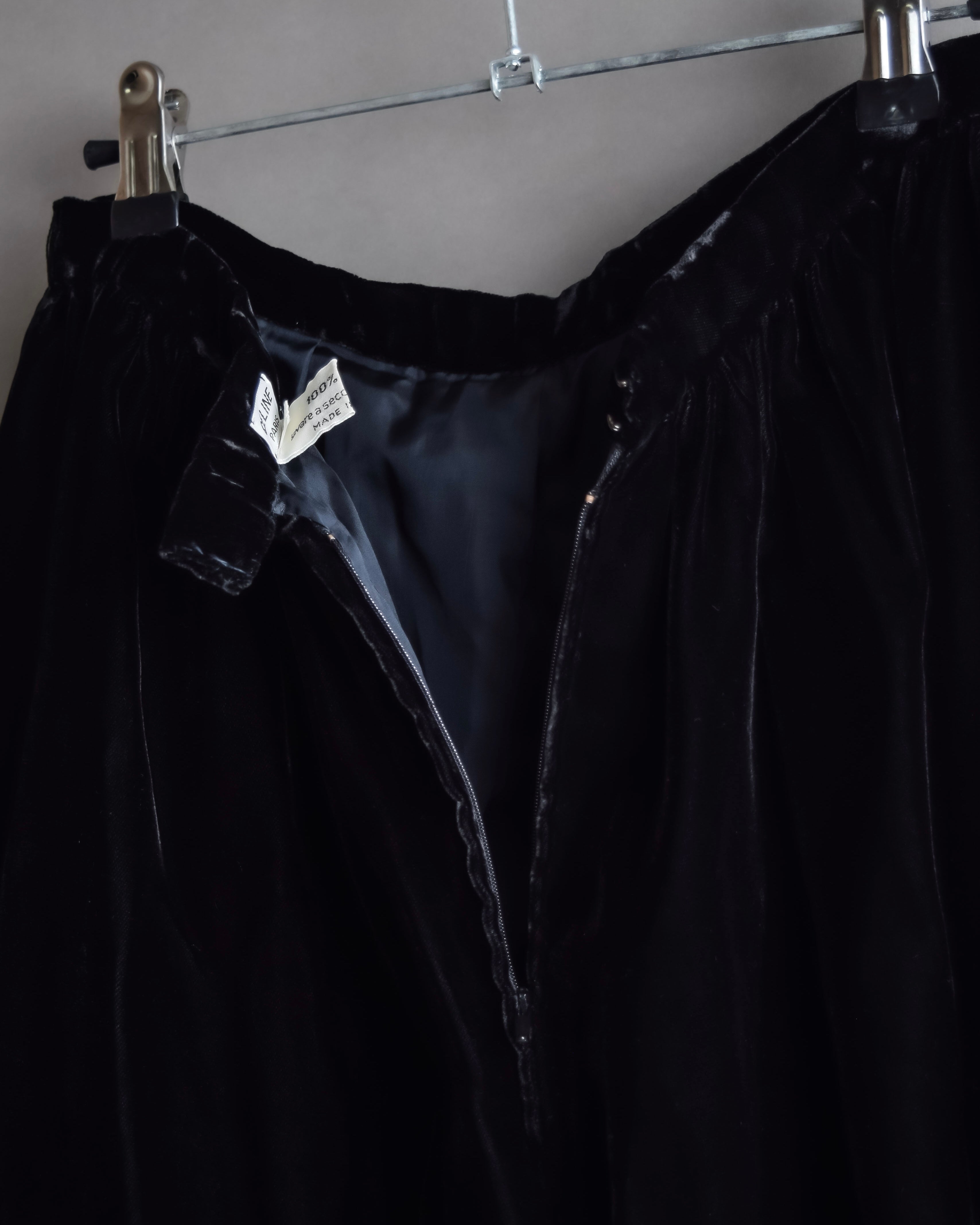 "CELINE" Pleated satin hem velvet flare skirt