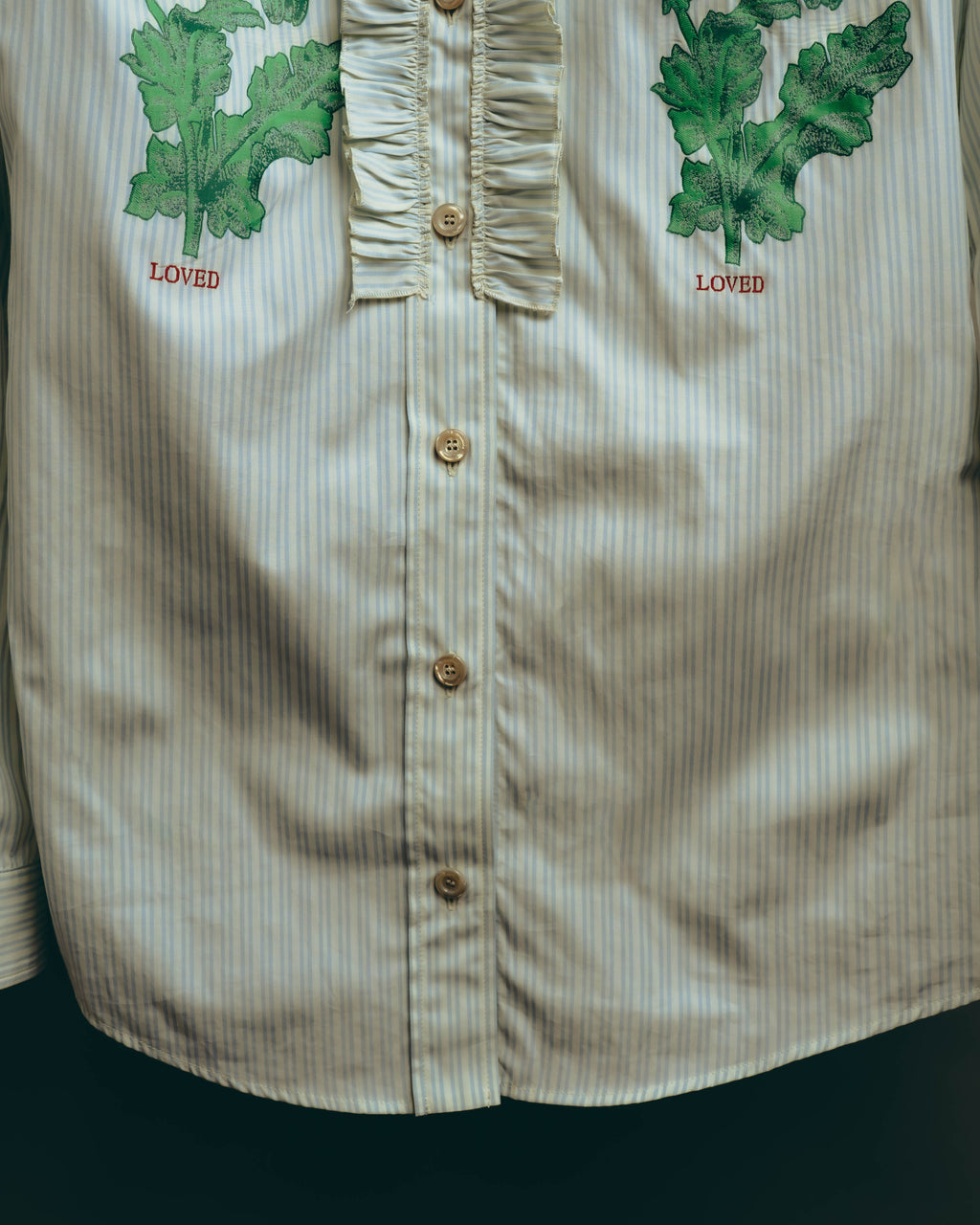 -SPECIAL- “GUCCI” 2017-2019 Floral embroidered ruffled striped shirt