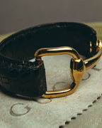 -SPECIAL- "GUCCI" 70's-80's Iconic horsebit crocodile leather cuff bangle