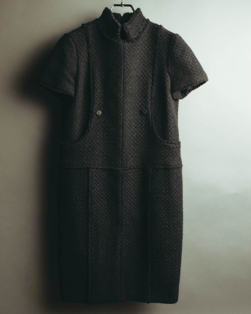 “CHANEL” 04AW textured tweed short sleeve jacket