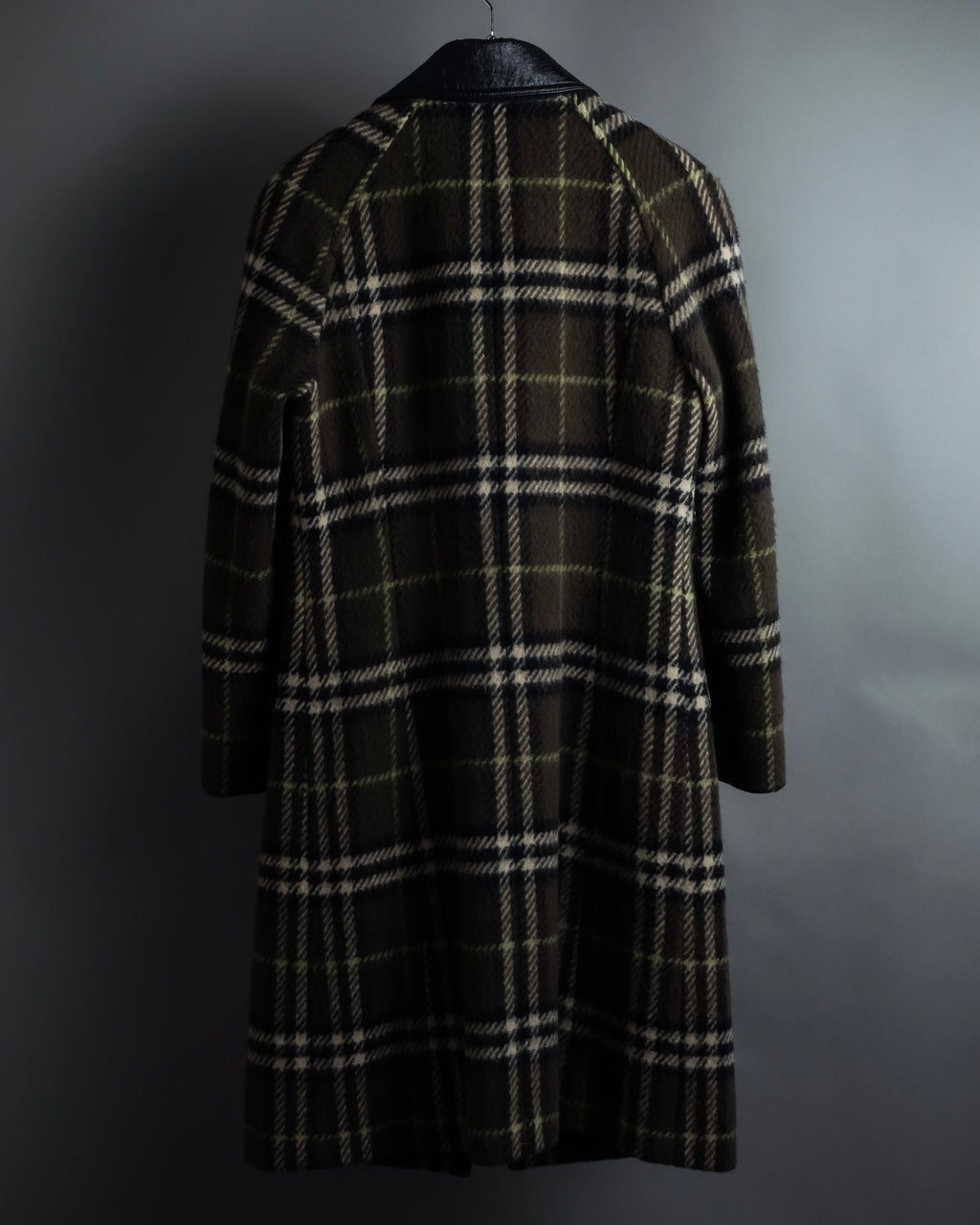 "BURBERRY" Leather switching design check tweed coat