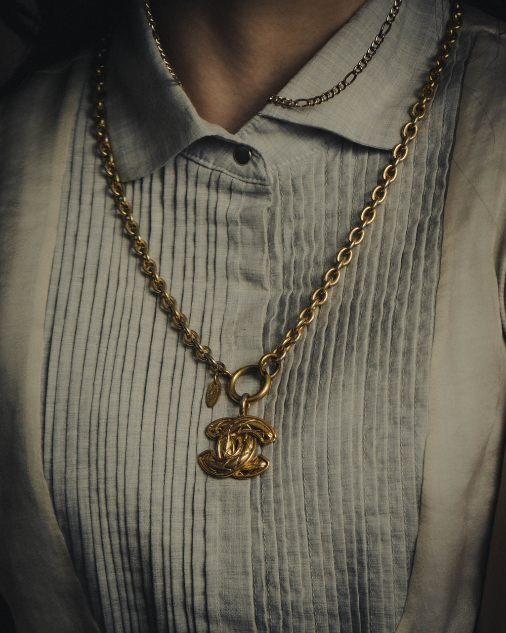 -SPECIAL- “CHANEL” 80’s-90’s Quilted cc pendant chain necklace