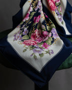 "YVES SAINT LAURENT" Peony small flower bouquet pattern silk scarf