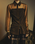 -SPECIAL- “Dries Van Noten” 20’s Sheer brown tailored long sleeve shirt