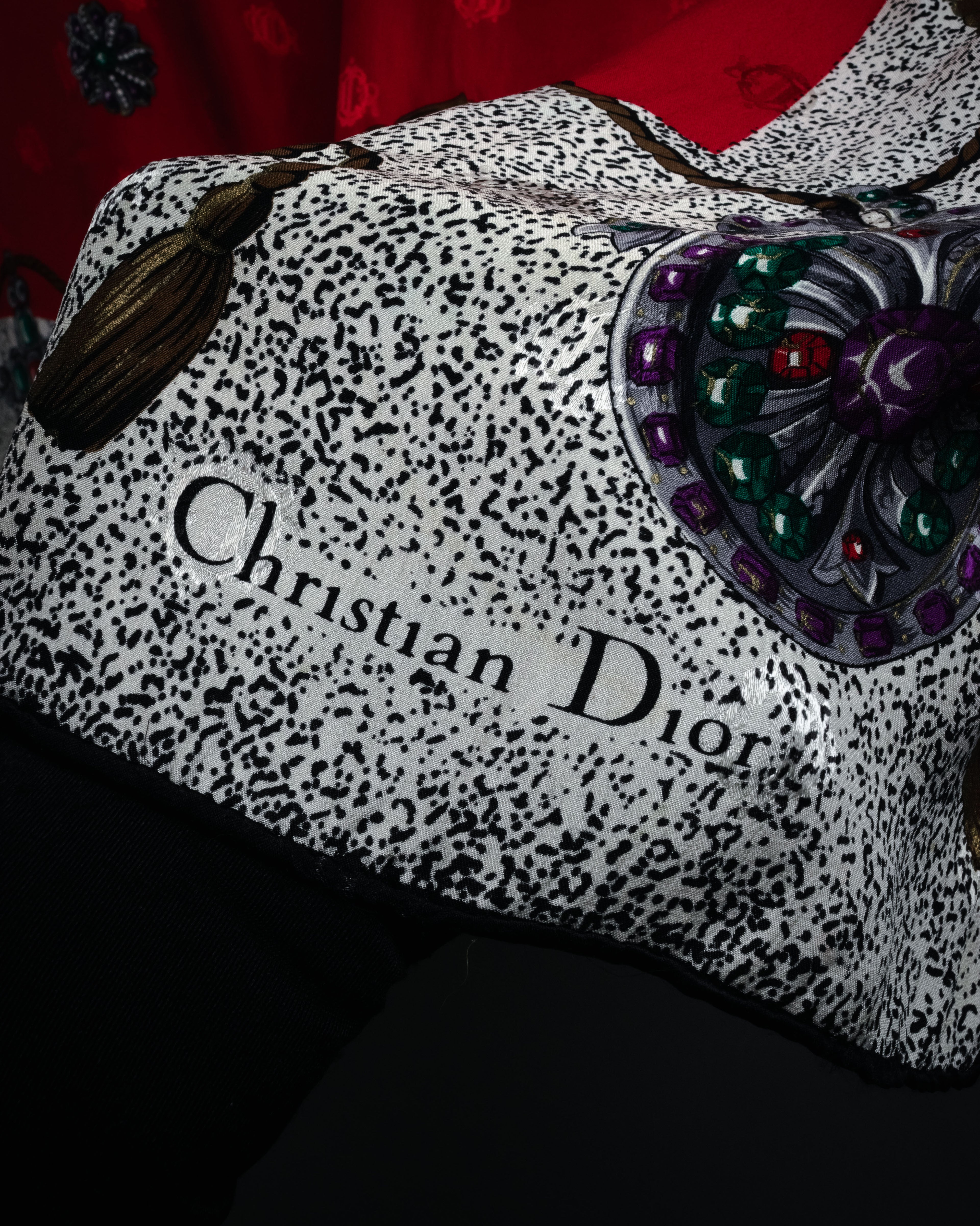 “Christian Dior” 80’s-90’s Jewelry motif monogram silk scarf
