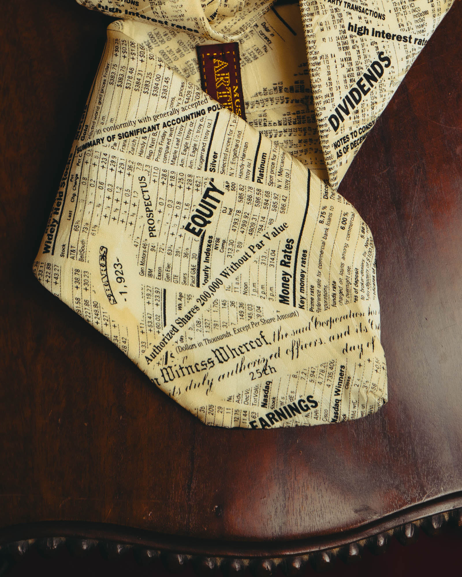 -MOOD MILLÉSIMES- 90’s-00’s financial newspaper print silk tie