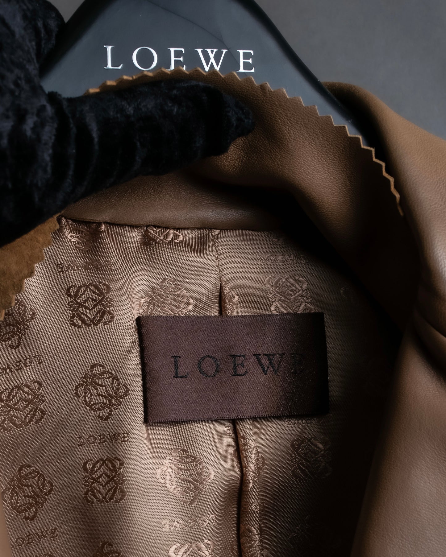 "LOEWE"  Camel brown leather tailored jacket