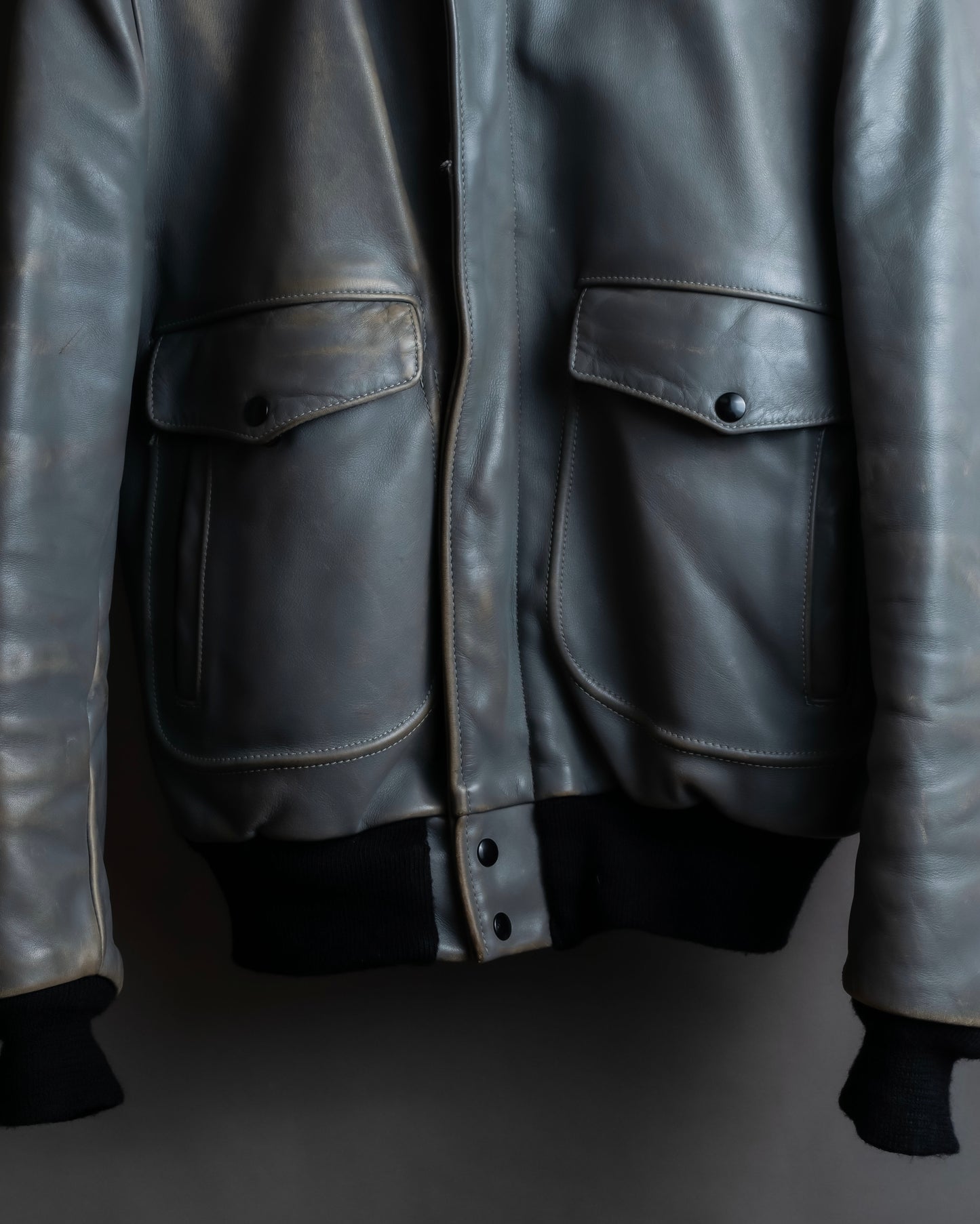 "VANSON" Out pocket design ribbed leather jacket