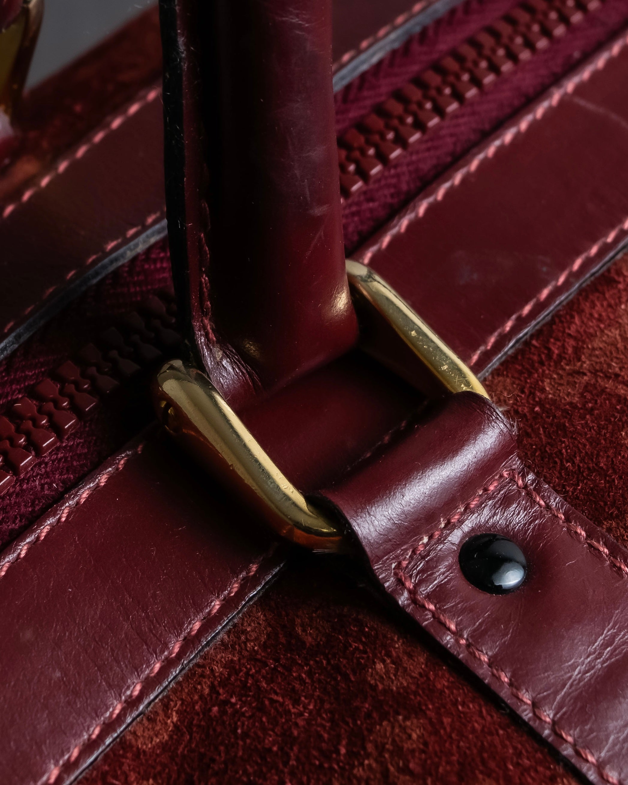 "CELINE" Triomphe motif Bordeaux color suede boston bag