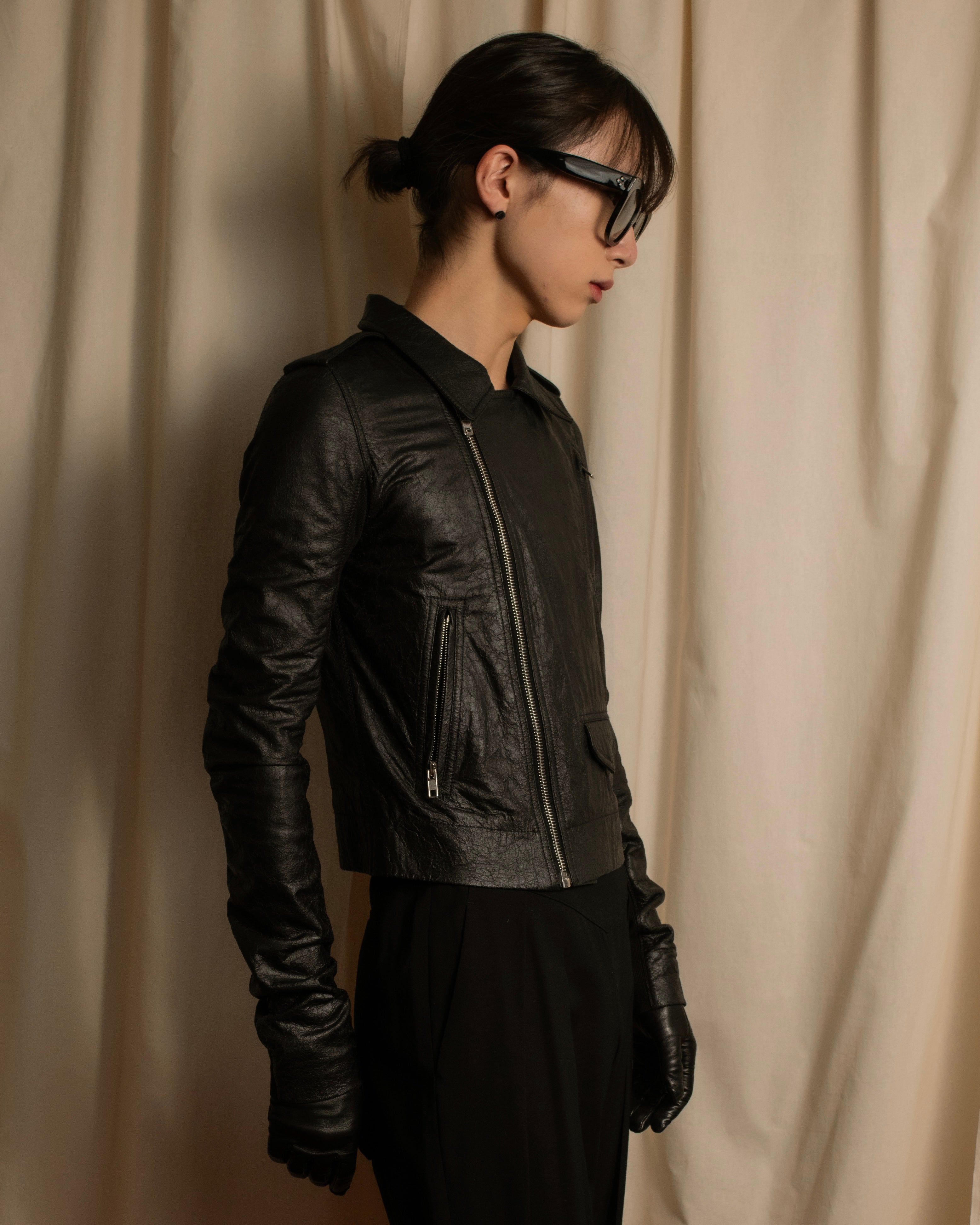 -SPECIAL- "Rick Owens" 15AW Beautiful wrinkles front zip leather jacket