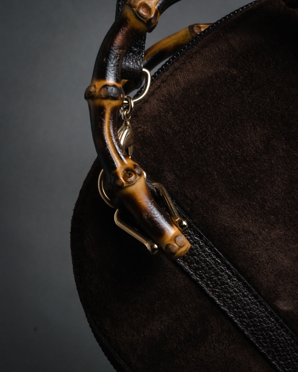 -SPECIAL- “GUCCI” 90’s bamboo handle suede half moon bag