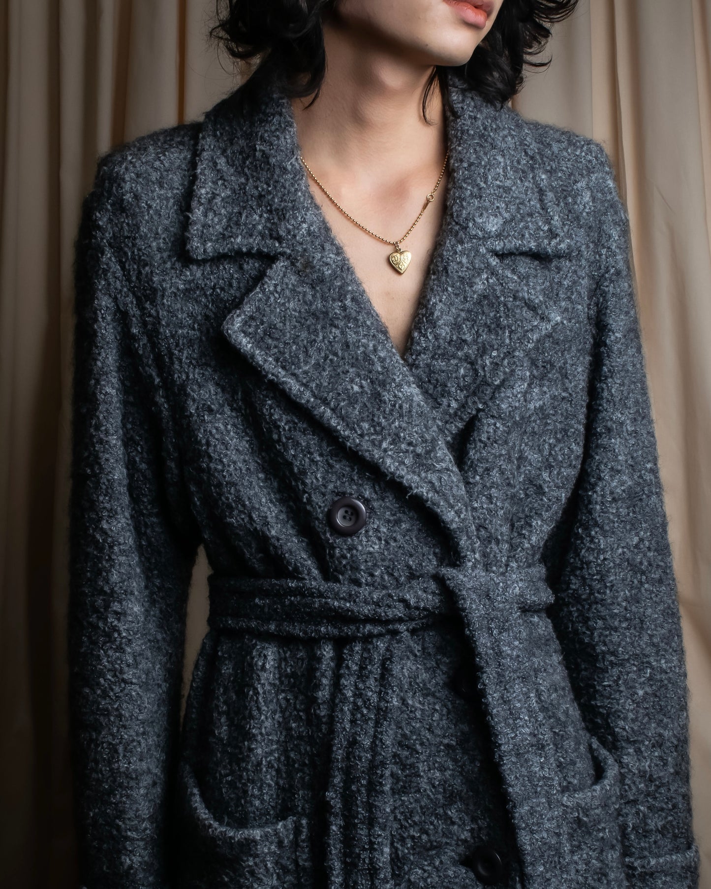 "YVES SAINT LAURENT" Double breasted belted brushedmaxi length chester coat