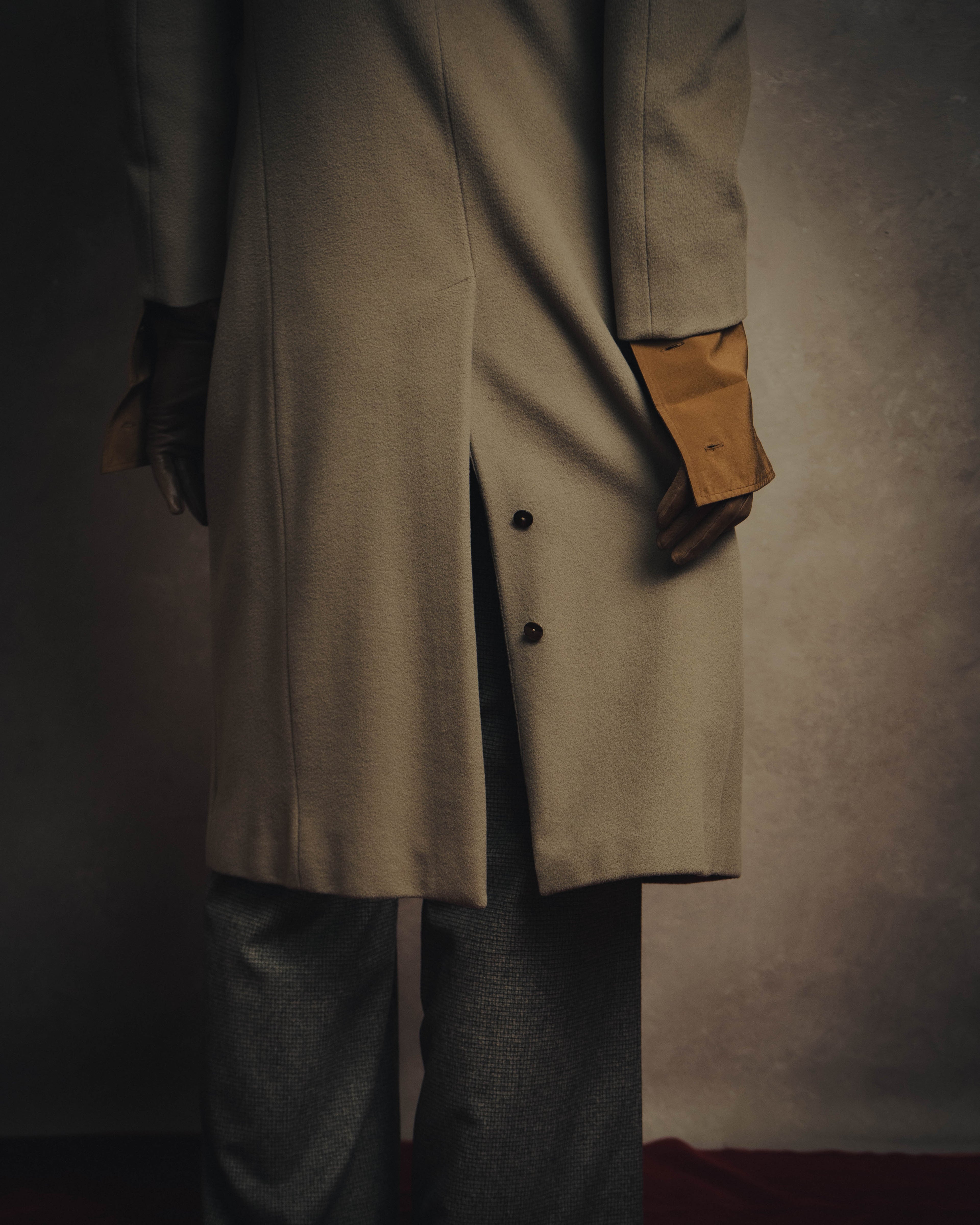 -SPECIAL- "FENDI" 90's-00's Cashmere blend long coat with leather contrast