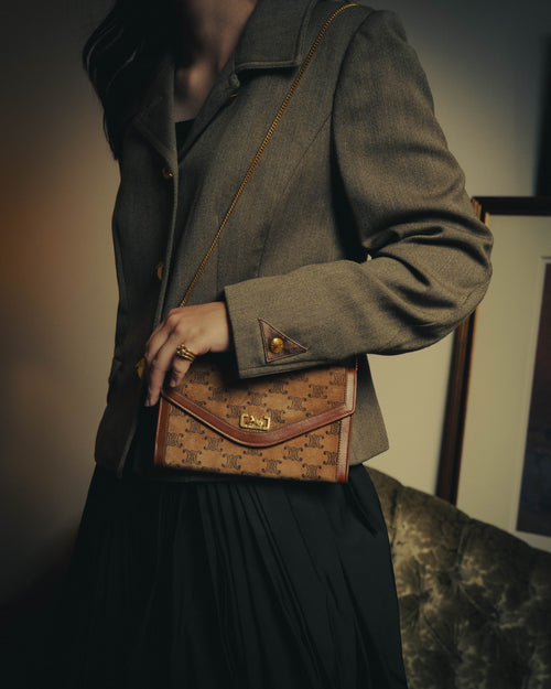 –SPECIAL– "CÉLINE" 70's-80's Vintage monogram suede chain shoulder bag
