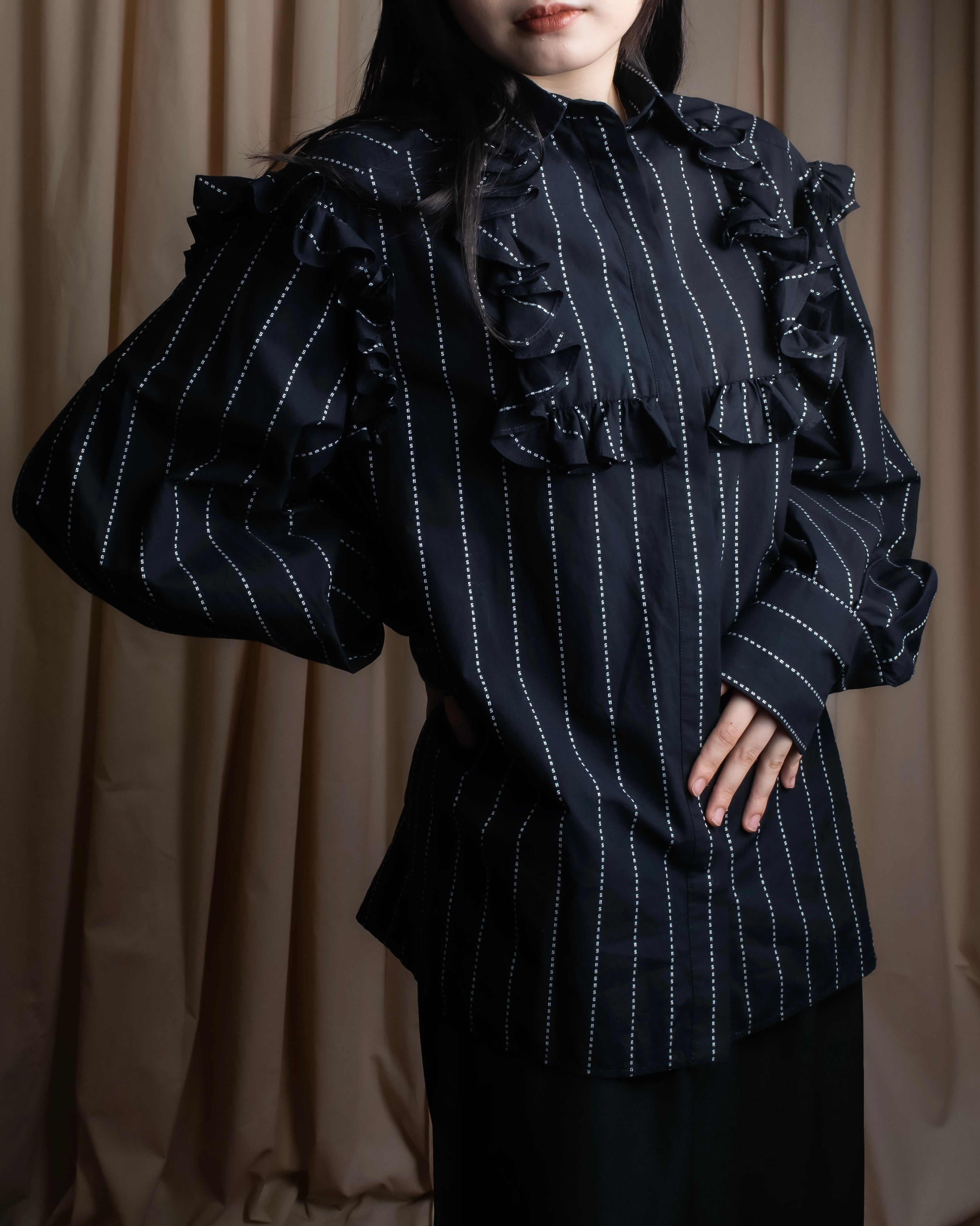 "MSGM" Frill design logo pinstripe pattern shirt