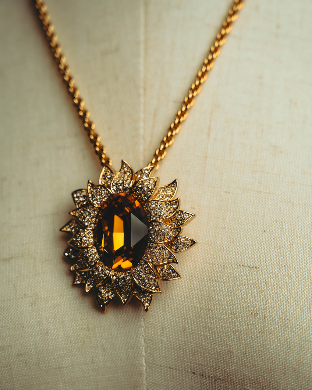 -SPECIAL- “Christian Dior” 80’s-90’s Sunburst amber glass pendant brooch