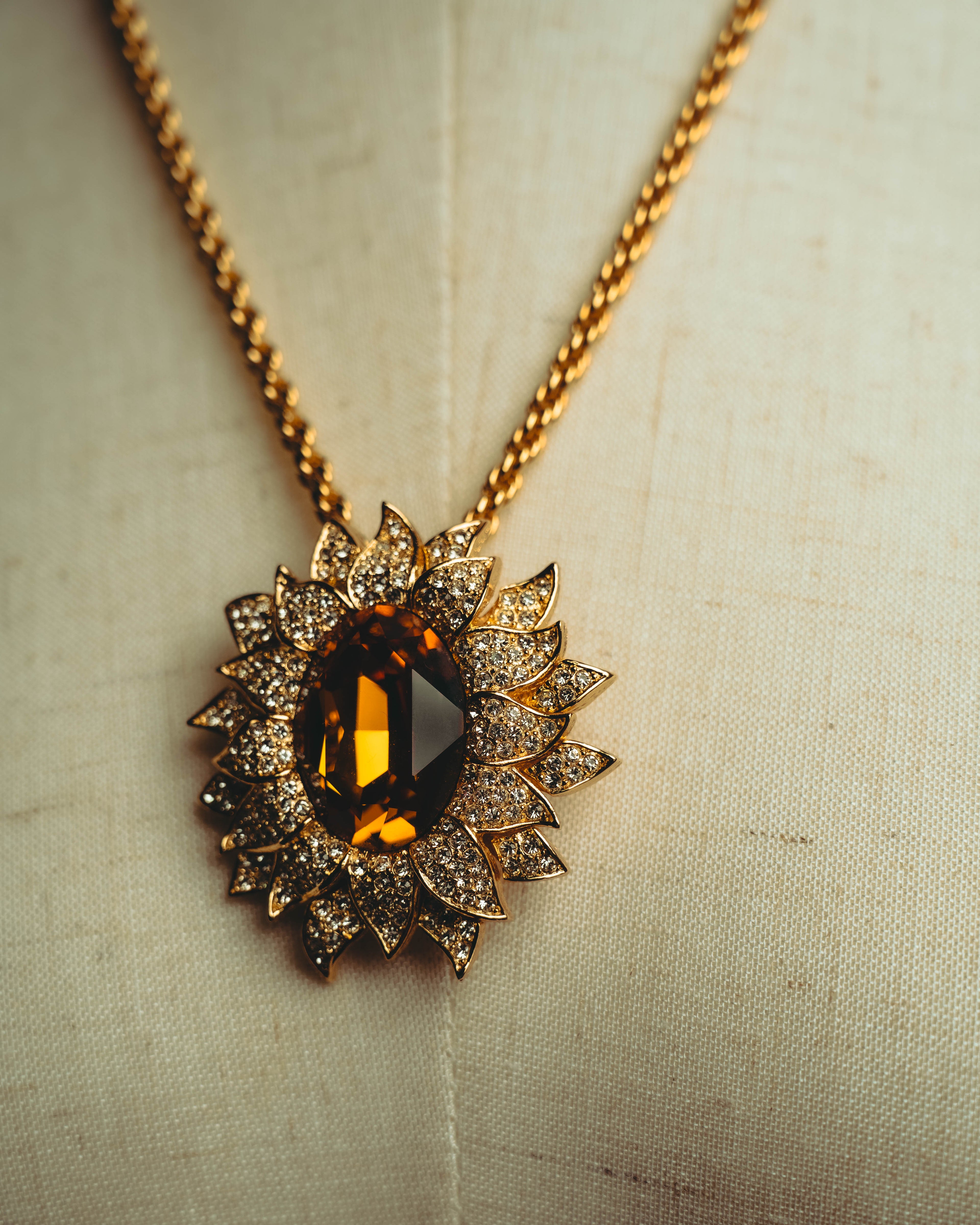 -SPECIAL- “Christian Dior” 80’s-90’s Sunburst amber glass pendant brooch