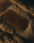 "GUCCI" 2010's Fur lined horsebit leather loafer mule