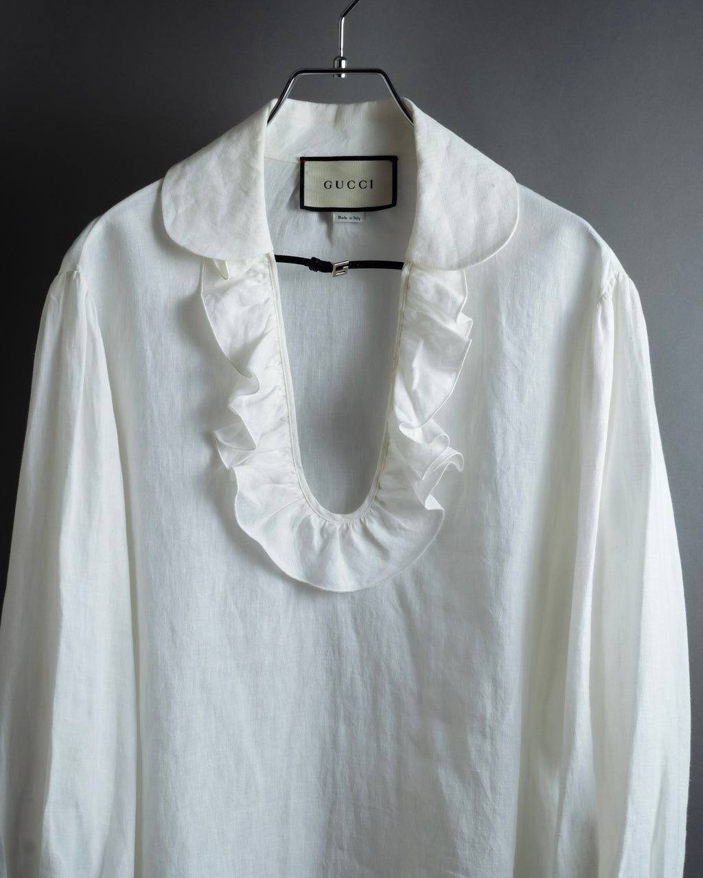 "GUCCI" Michele period ruffle round collar linen pullover shirt