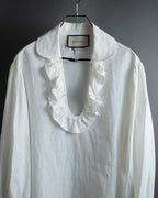 "GUCCI" Michele period ruffle round collar linen pullover shirt