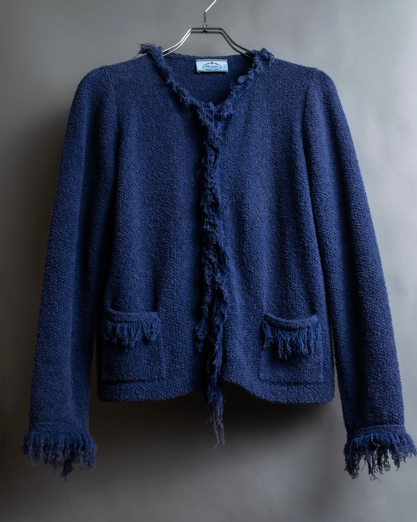 "PRADA" Fringe design box silhouette cardigan