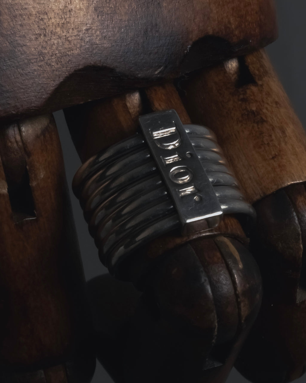 "Christian Dior" 00’s stacked wire silver 925 logo plate ring