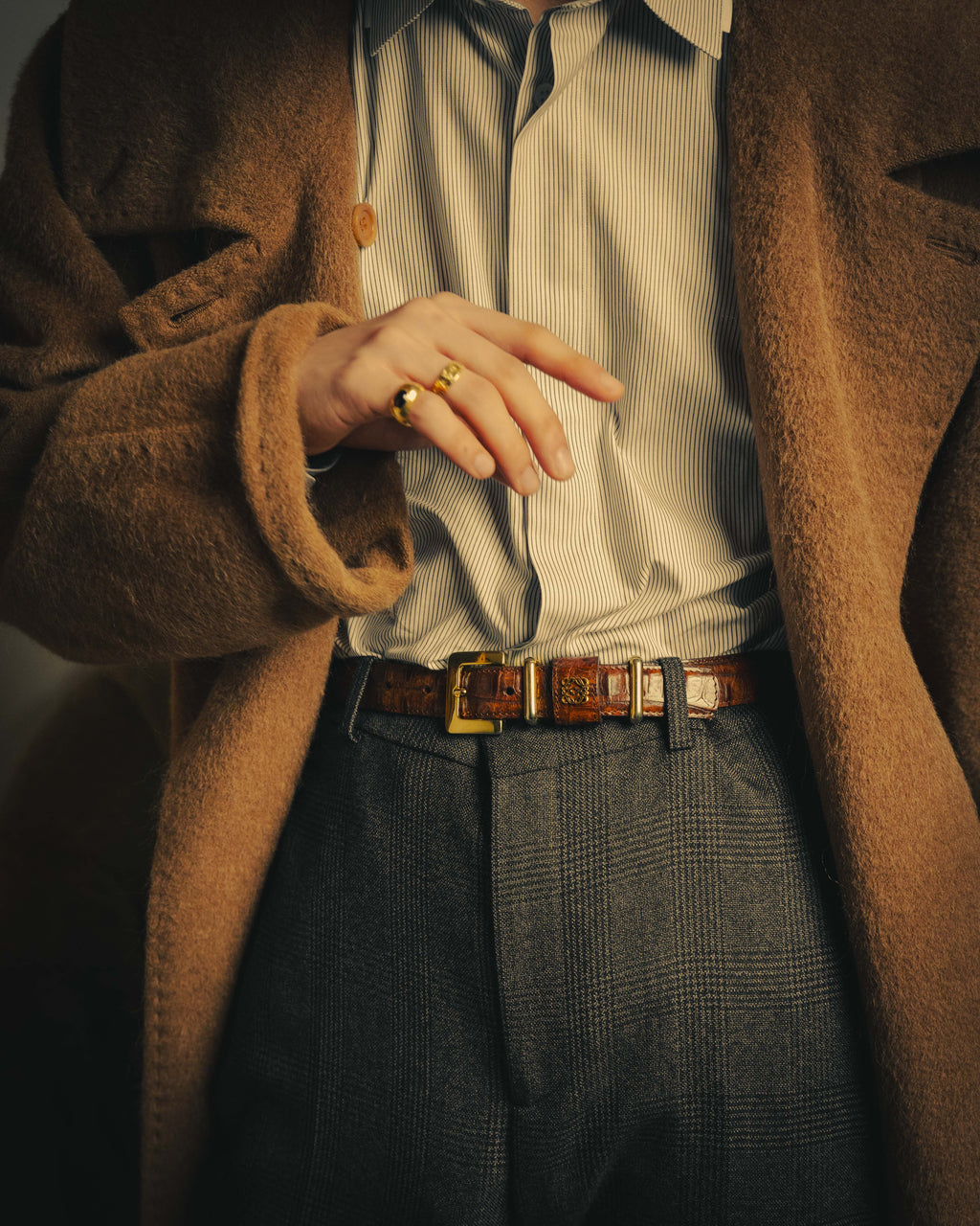 -SPECIAL- “LOEWE” 80’s-90’s Crocodile pattern anagram leather belt