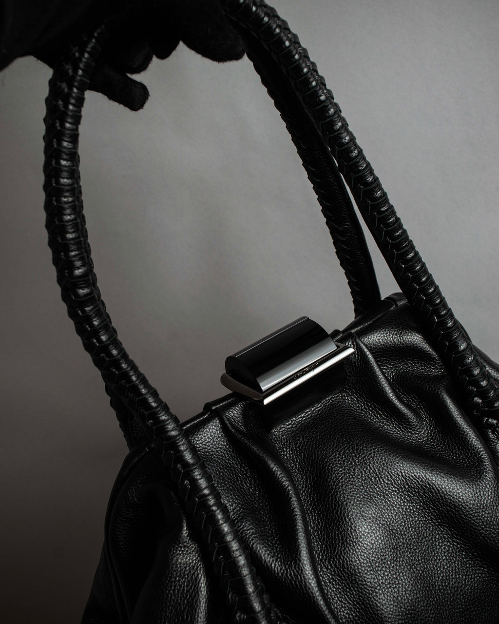 "Salvatore Ferragamo" Draping design lace-up detail leather bag