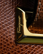 "Salvatore Ferragamo" Gold metal parts brown leather shoulder bag