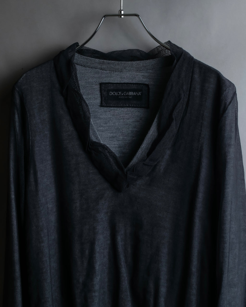 "DOLCE & GABBANA" Sheer layered V-neck grey knit