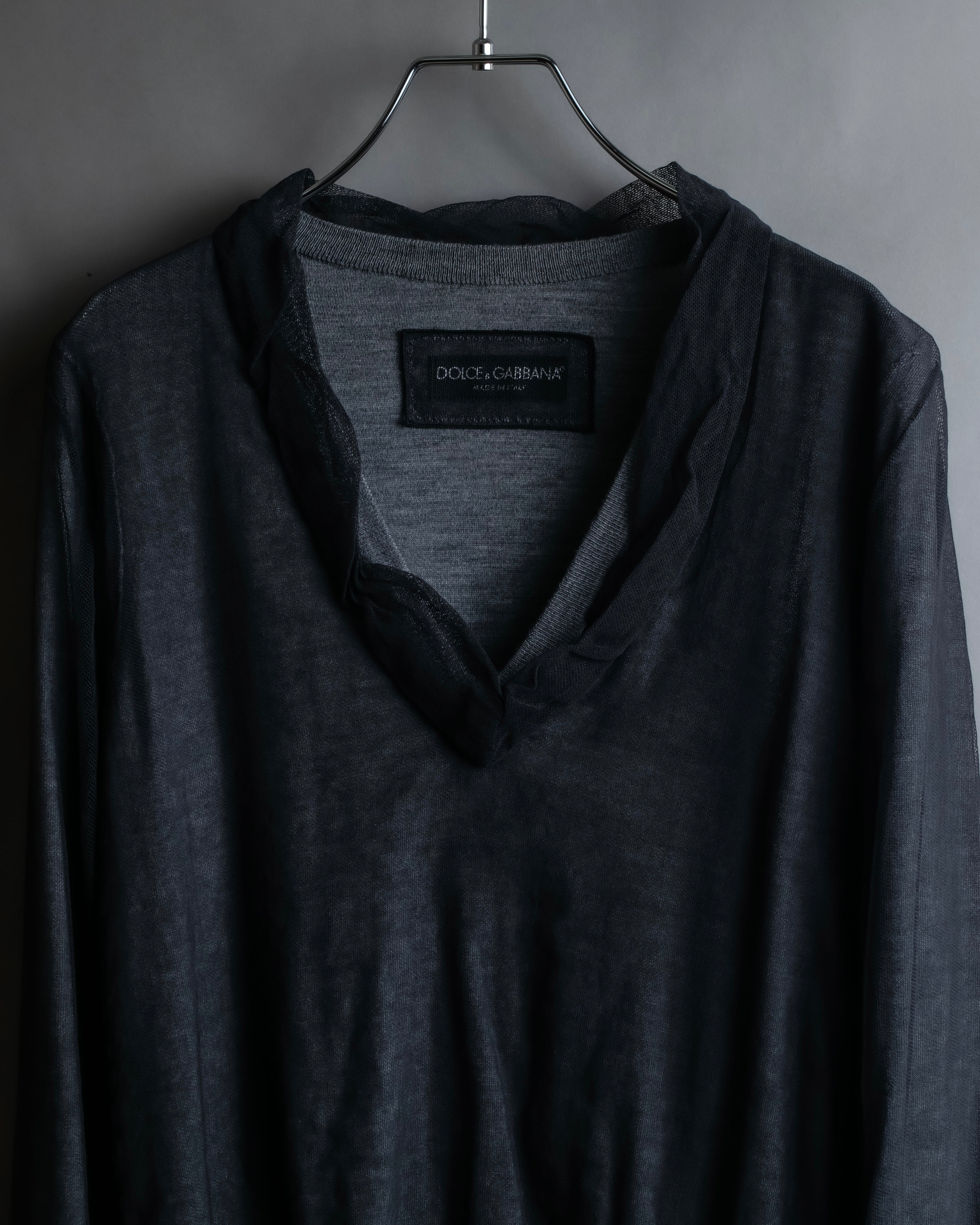 "DOLCE & GABBANA" Sheer layered V-neck grey knit