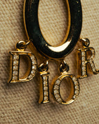 "Christian Dior" 90's-00's Gold tone logo charm pendant necklace
