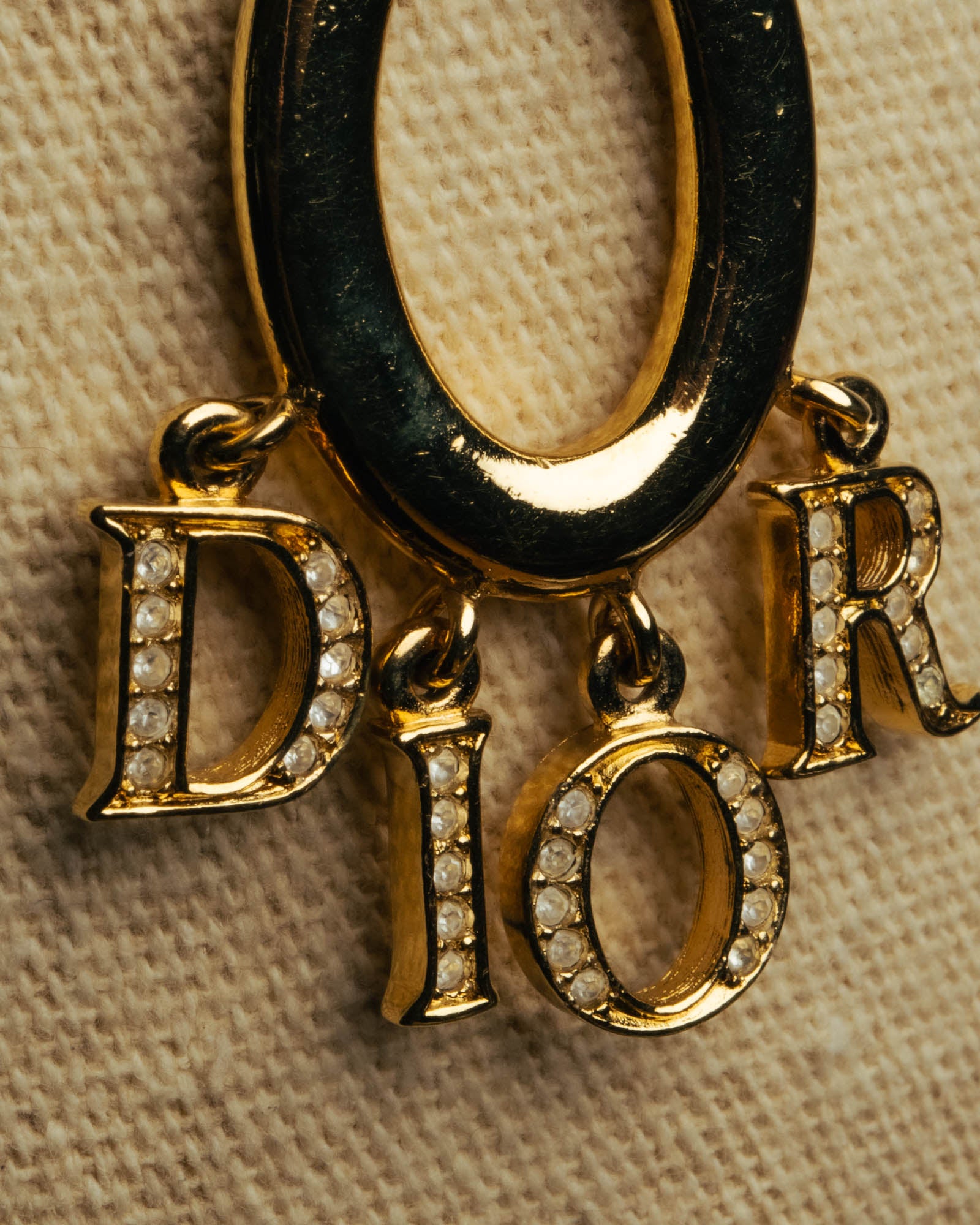 "Christian Dior" 90's-00's Gold tone logo charm pendant necklace