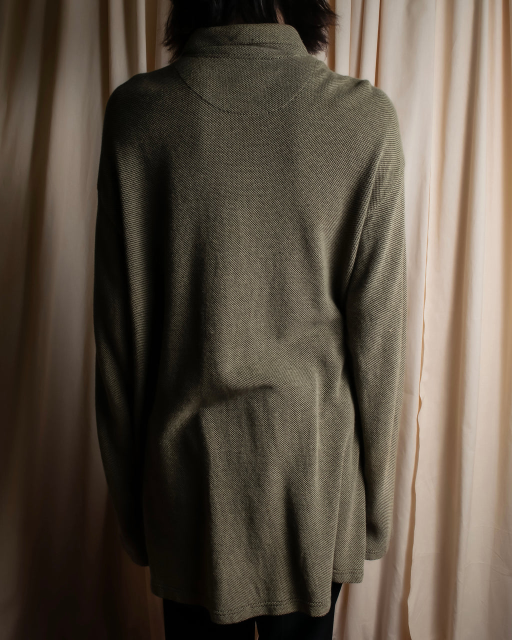"Vintage herringbone long sleeve polo shirt"