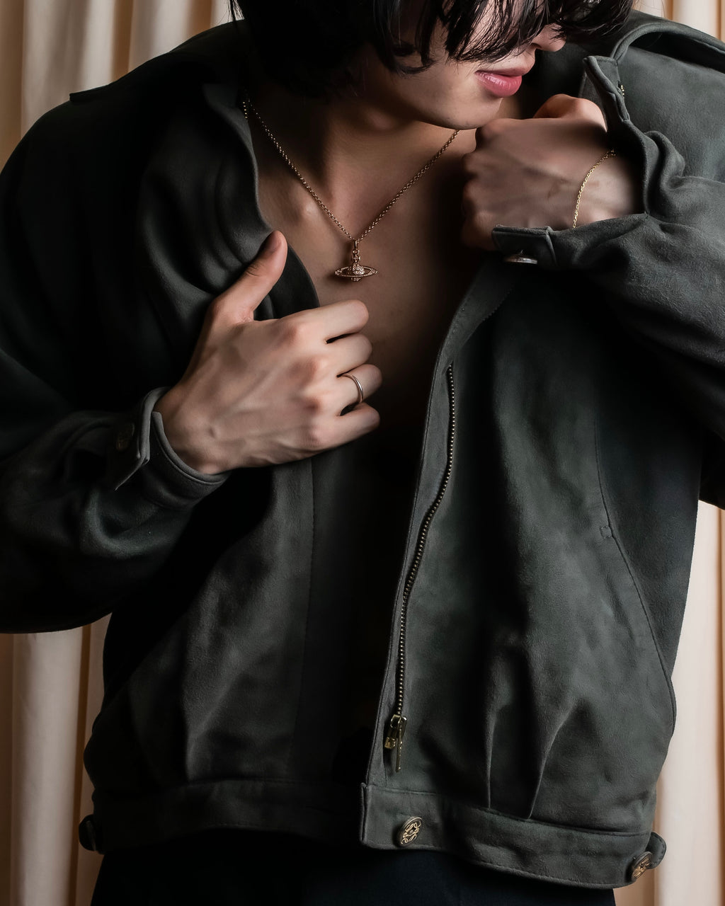 "LOEWE" Box silhouette suede leather blouson