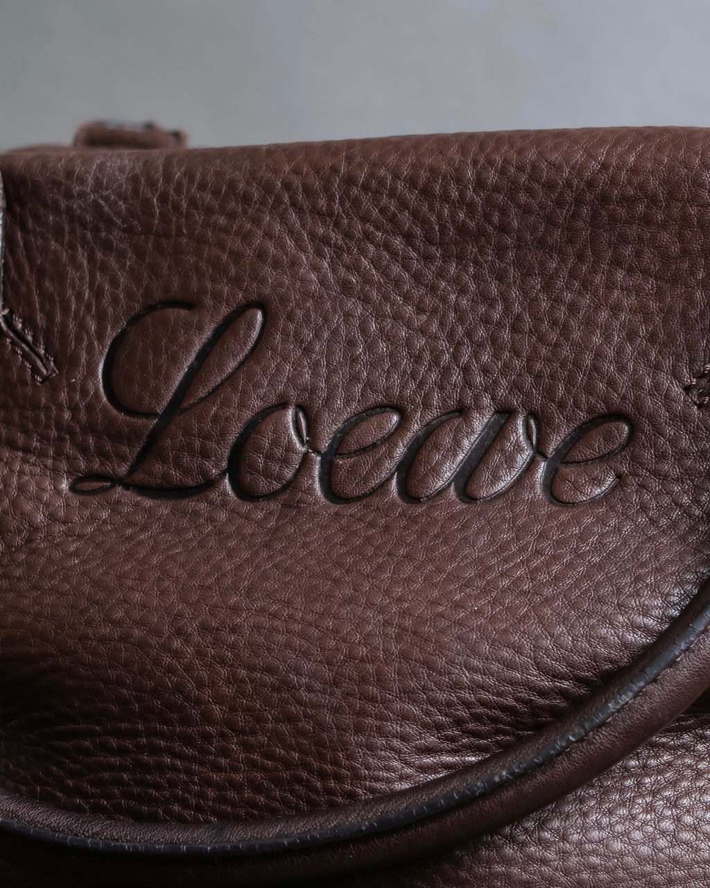 "LOEWE" Orange stitch design engraved logo leather boston bag