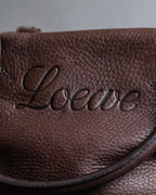 "LOEWE" Orange stitch design engraved logo leather boston bag