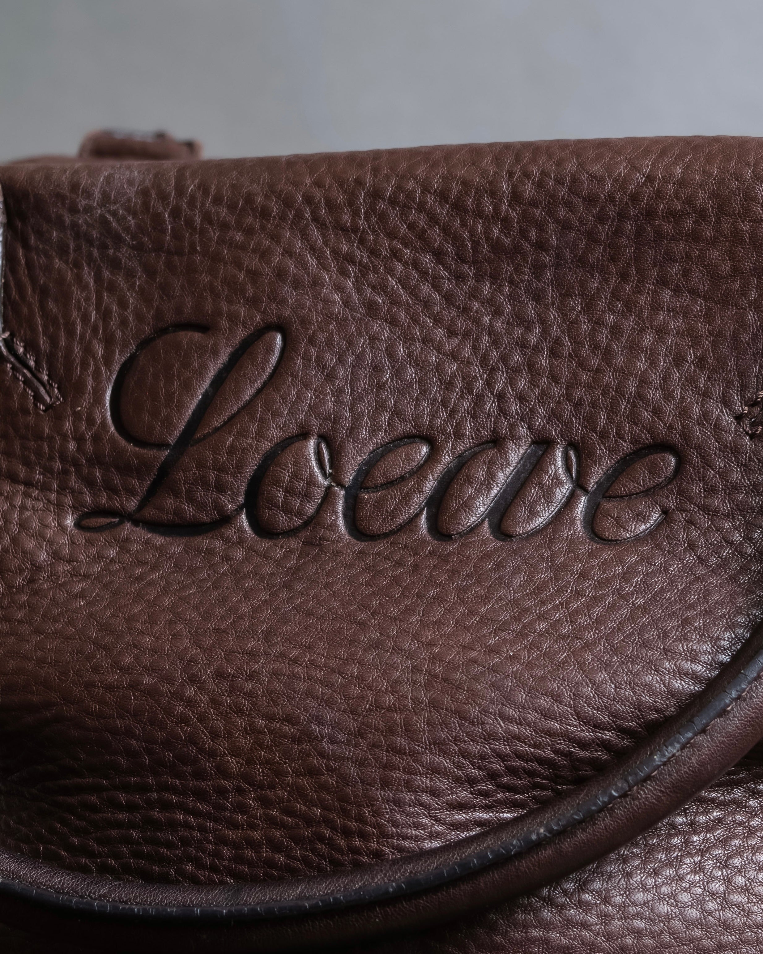 "LOEWE" Orange stitch design engraved logo leather boston bag