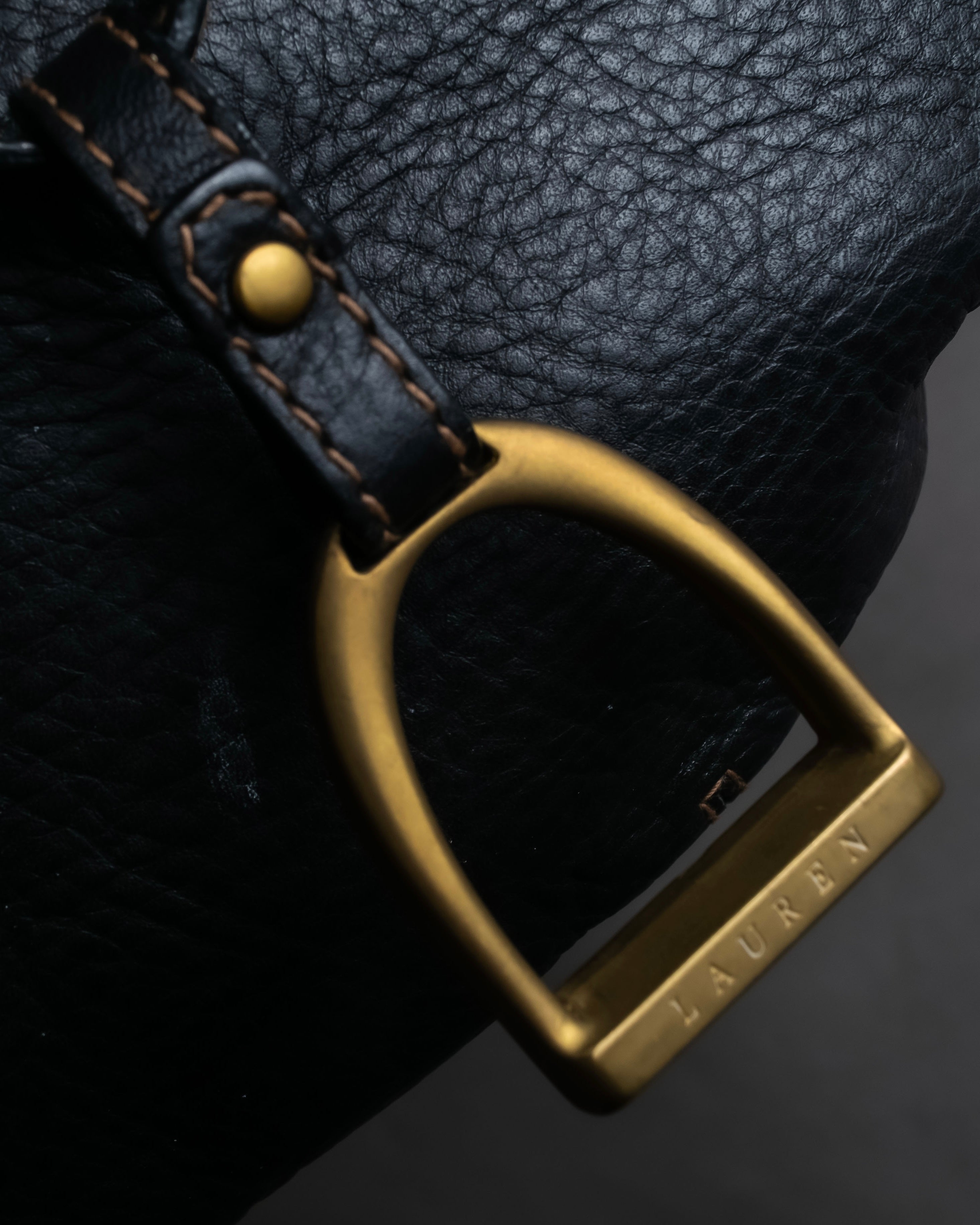 "Ralph Lauren" Saddle＆stirrup motif grained leather shoulder bag