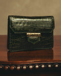 "Yves Saint Laurent" 80's Dark green crocodile compact wallet
