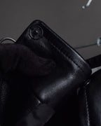 "CELINE" Front metal buckle detail leather skirt